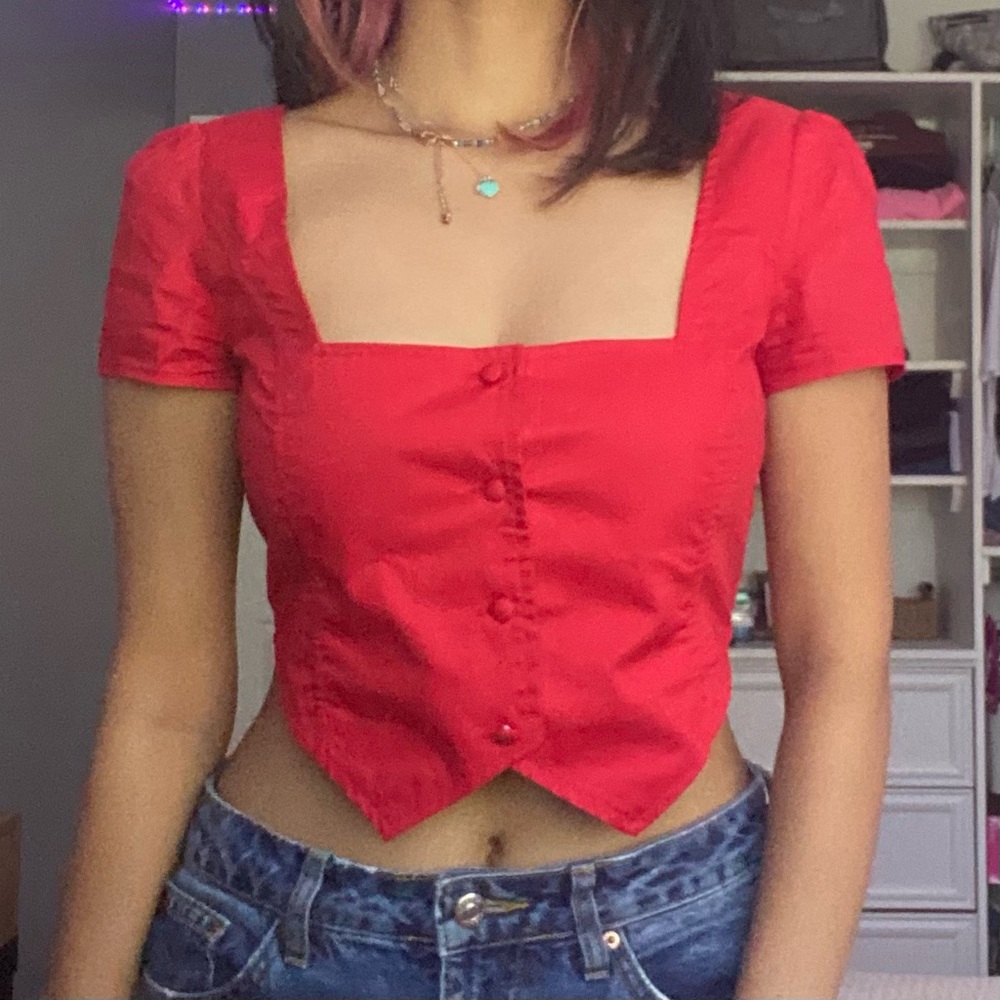 I.AM.GIA Red Square Neck Ankaa Top